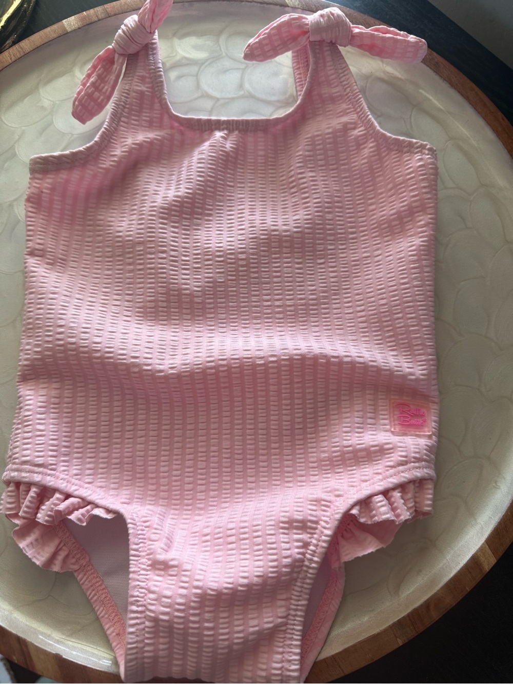 Ruffle Butts Pink Girls' One-Piece Swimsuit with Tie Straps